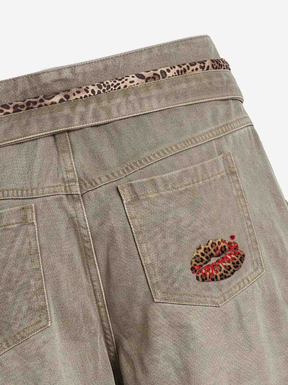 Turned-Waist Utility Wide-Leg Jeans
