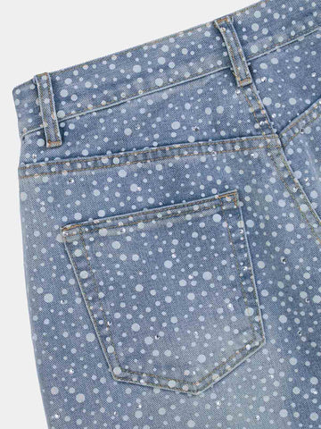 Thesupermade Ink Splashed Hotfix Rhinestone Baggy Jeans - 2306 