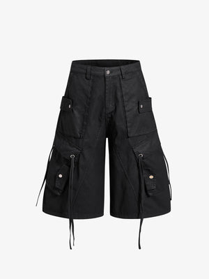 High-Waisted Cargo Shorts – Cotton Twill Oversized Utility Fit