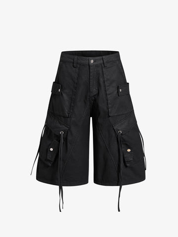High-Waisted Cargo Shorts – Cotton Twill Oversized Utility Fit