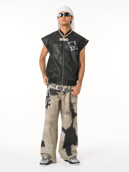 Original Large Cross Angel Print Distressed Jeans - 2552 