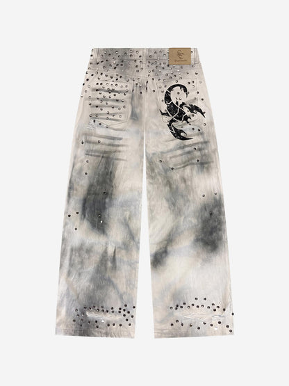 Scorpion Studded Acid Wash Jeans
