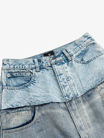 Double-Layer Paneled Baggy Jeans