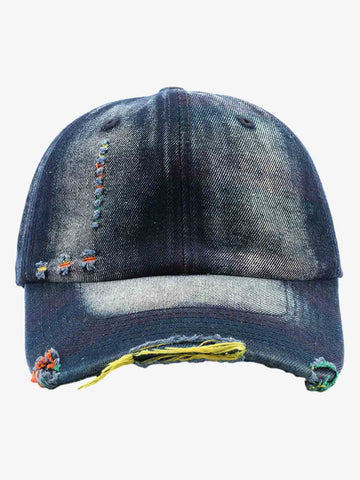 Vintage Washed Distressed Denim Baseball Cap 