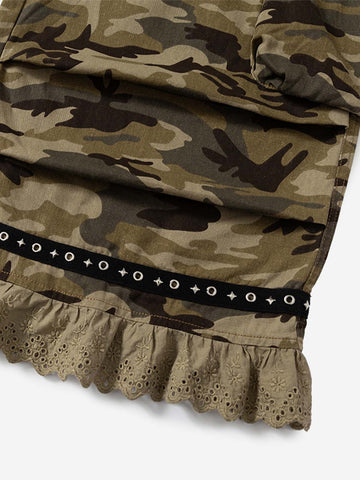 Camo Bow Lace Trim Capris Jorts