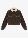 Utility Faux Shearling Collar Suede Look Zip Up Jacket 