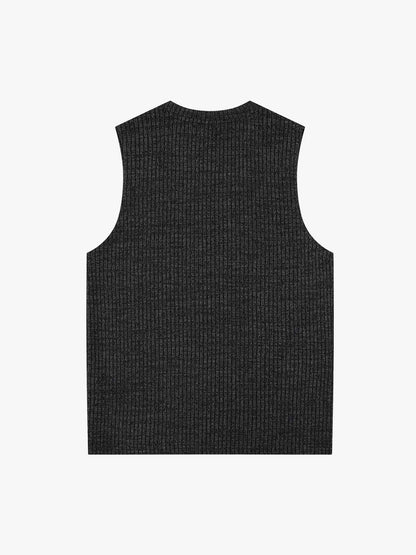 Black Knit Sleeveless Vest with Contrast Frog Closure Detail – Streetwear Tank Top