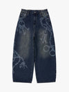 Original Retro Thorn and Key Pattern Laser-Burnout Baggy Jeans - 2595 