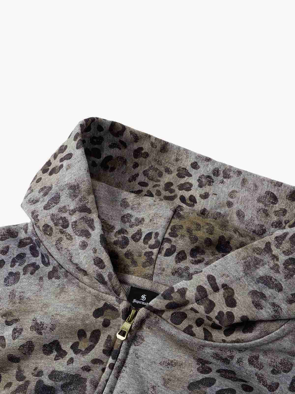 Streetwear Leopard Print Boxy Fit Zip Hoodie