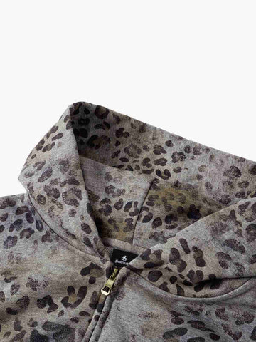 Streetwear Leopard Print Boxy Fit Zip Hoodie
