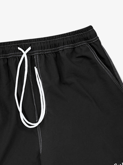 Minimalist Contrast Stitch Drawstring Shorts