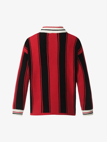 Crest Embroidered Striped Polo Sweater