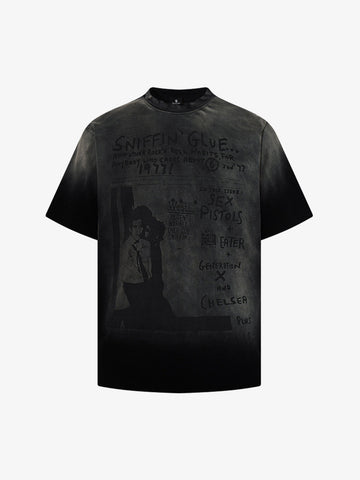 Cotton Oversized Graphic T-Shirt with Punk Rock Print and Vintage Wash Effect 