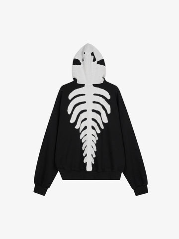 Spine Graphic Distressed Hood Zip Hoodie 