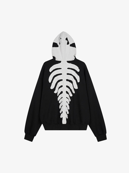 Spine Graphic Distressed Hood Zip Hoodie 