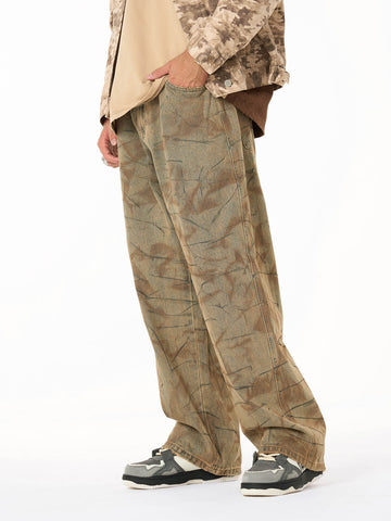 Vintage Washed Distressed Copper-Dyed Jeans 