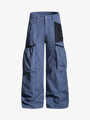 Industrial Grey Mesh Patchwork Multi-Pocket Cargo Pants 