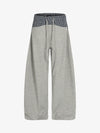 Contrast Check Waist Wide Leg Drawstring Sweatpants 