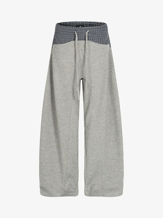 Contrast Check Waist Wide Leg Drawstring Sweatpants 
