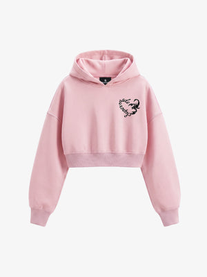 Faux Fur Hooded Sweatshirt with Embroidered Scorpion Graphic