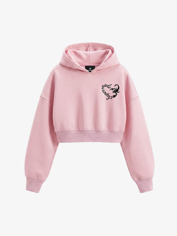 Faux Fur Hooded Sweatshirt with Embroidered Scorpion Graphic