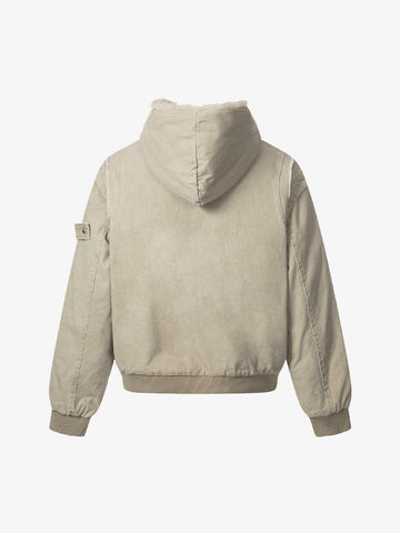 Retro Washed Fleece-lined Hooded Work Jacket 