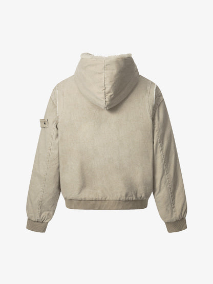 Retro Washed Fleece-lined Hooded Work Jacket 