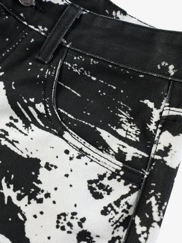 Abstract Print Wide-Leg Trousers – High-Waisted Cotton Blend Pants