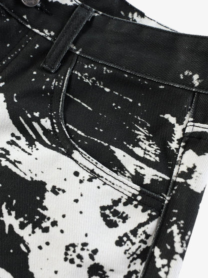 Abstract Print Wide-Leg Trousers – High-Waisted Cotton Blend Pants