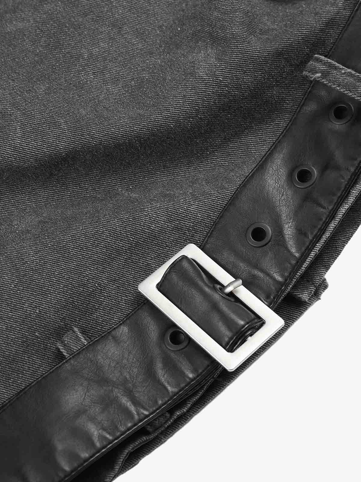 Thesupermade Distressed Asymmetrical Placket Boxy Fit Workwear Jacket