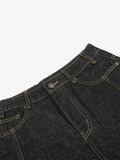 Retro Contrast Stitching Curved Leg Denim Jorts 