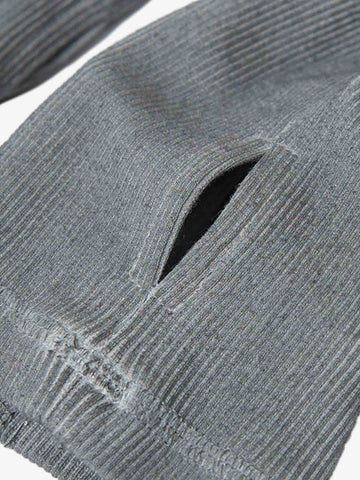Vintage Washed Sculpted Seam Ribbed Long Sleeve T-Shirt - 2624 