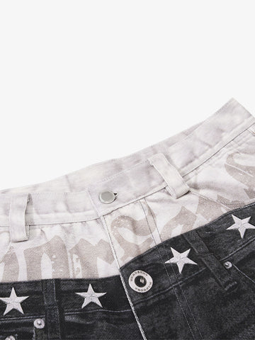 3D Faux Layer Curved Jeans