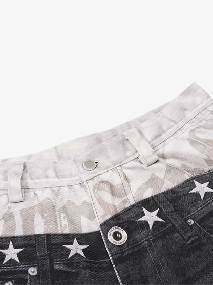 3D Faux Layer Curved Jeans