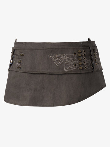 Thesupermade Metallic Studded Embroidery Belt Mini Skirt