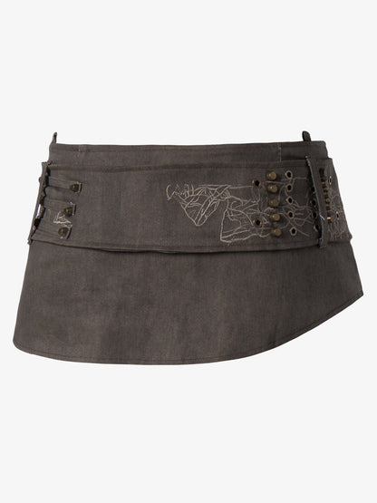 Thesupermade Metallic Studded Embroidery Belt Mini Skirt