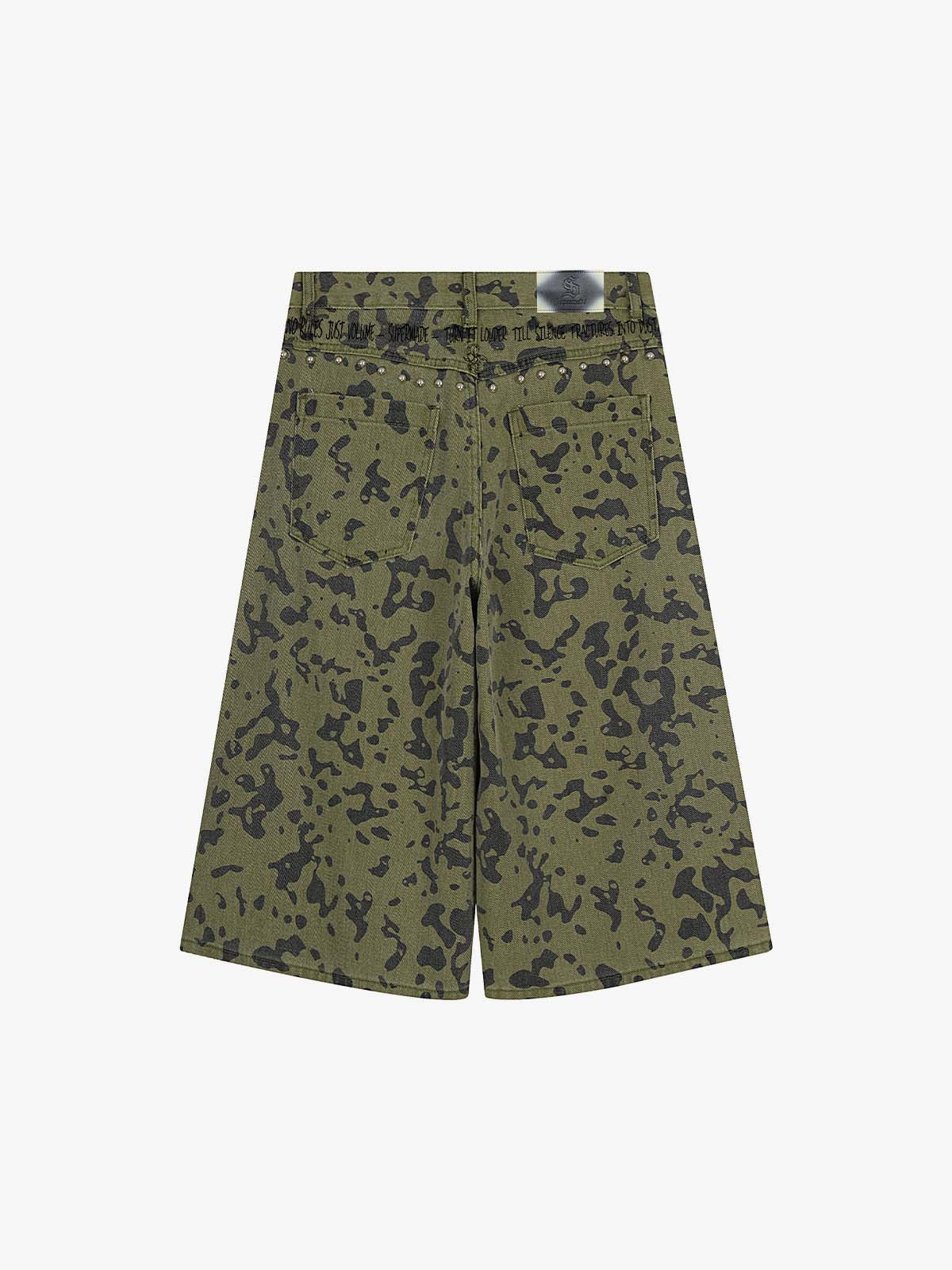 Studded Camo Wide-Leg Jorts 