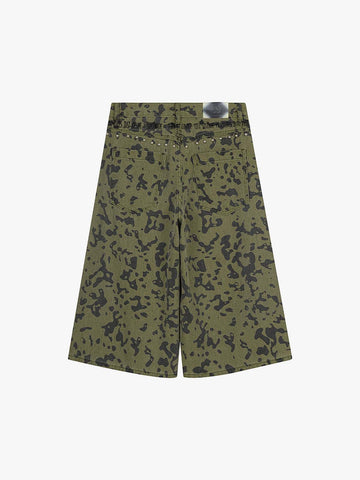 Studded Camo Wide-Leg Jorts 