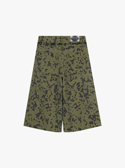 Studded Camo Wide-Leg Jorts 