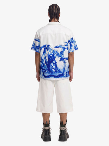 Blue Sketch Mythological Cuban Shirt