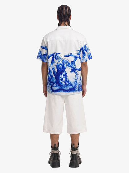 Blue Sketch Mythological Cuban Shirt