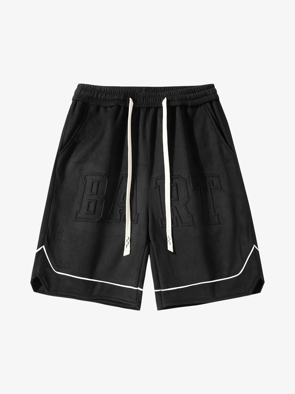 Retro Letter-Stamped Suede Drawstring Shorts 