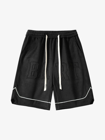Retro Letter-Stamped Suede Drawstring Shorts 