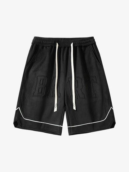Retro Letter-Stamped Suede Drawstring Shorts 