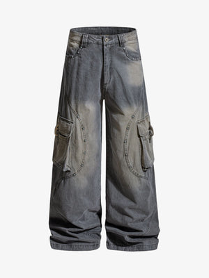 Studded Curved Seam Cargo Jeans 