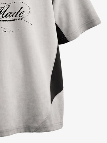 Faux Suede Panel Graphic T-Shirt