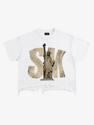 Liberty Graphic Washed Ripped T-Shirt