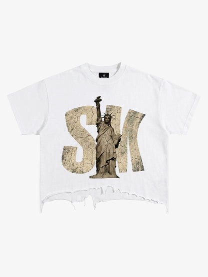 Liberty Graphic Washed Ripped T-Shirt