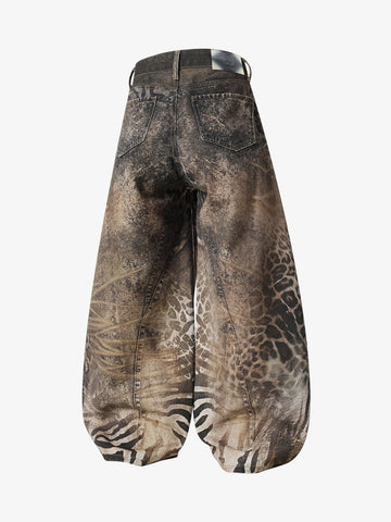 Camo Wash Denim Jeans – High-Rise Relaxed Fit Pants