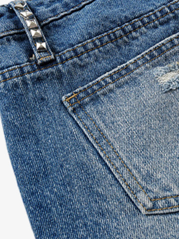 Thesupermade Distressed Metallic Studded Low Rise Mini Shorts